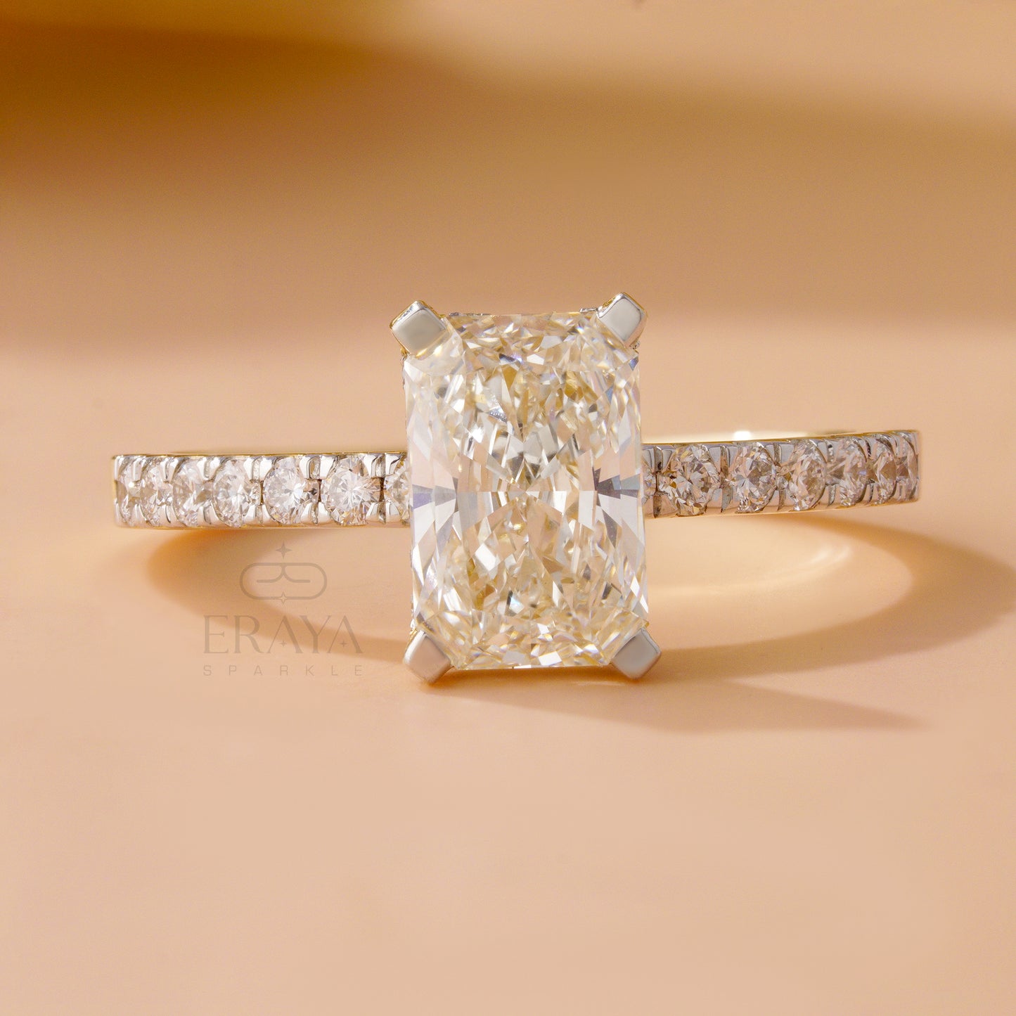 Minimalist yellow gold engagement ring with lab diamonds