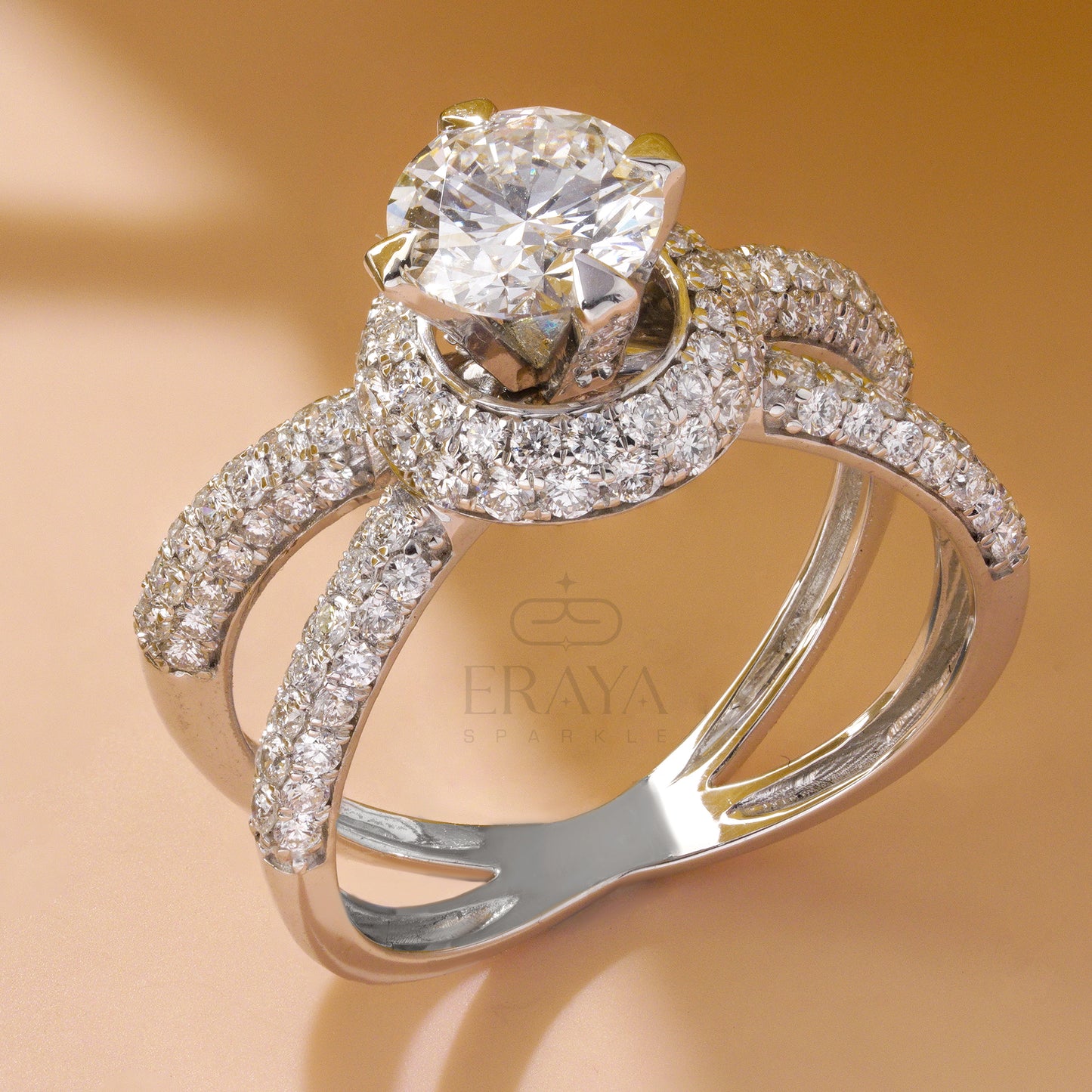 Double-band halo engagement ring with lab-grown diamonds