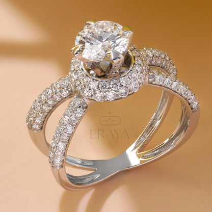 Double-band halo engagement ring with lab-grown diamonds