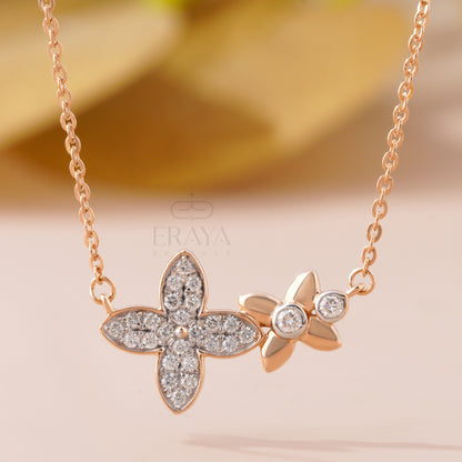 Rose gold floral diamond pendant necklace with lab-grown diamonds