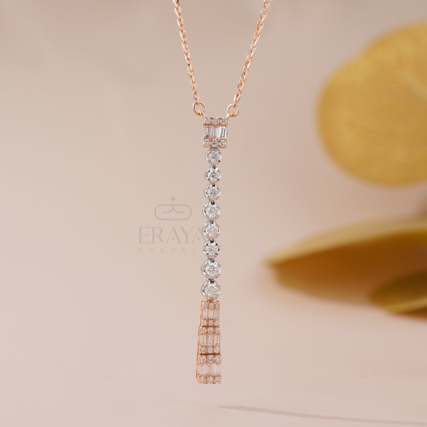 Minimalist rose gold lab diamond pendant on 16-inch chain – modern gold diamond pendant