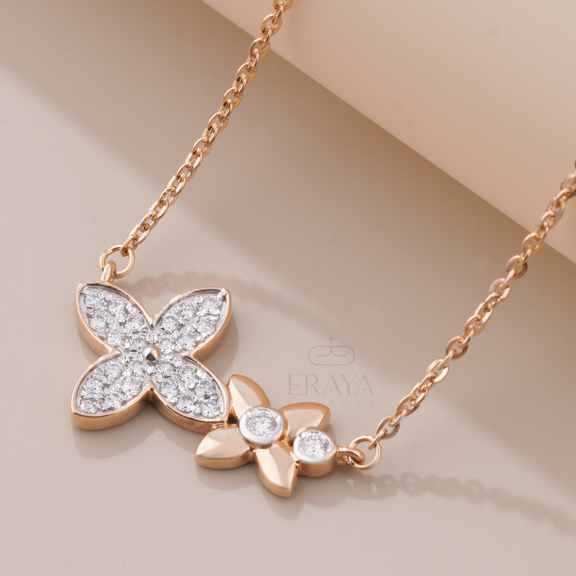 Close-up of round diamond pendant with bezel and pavé-set stones