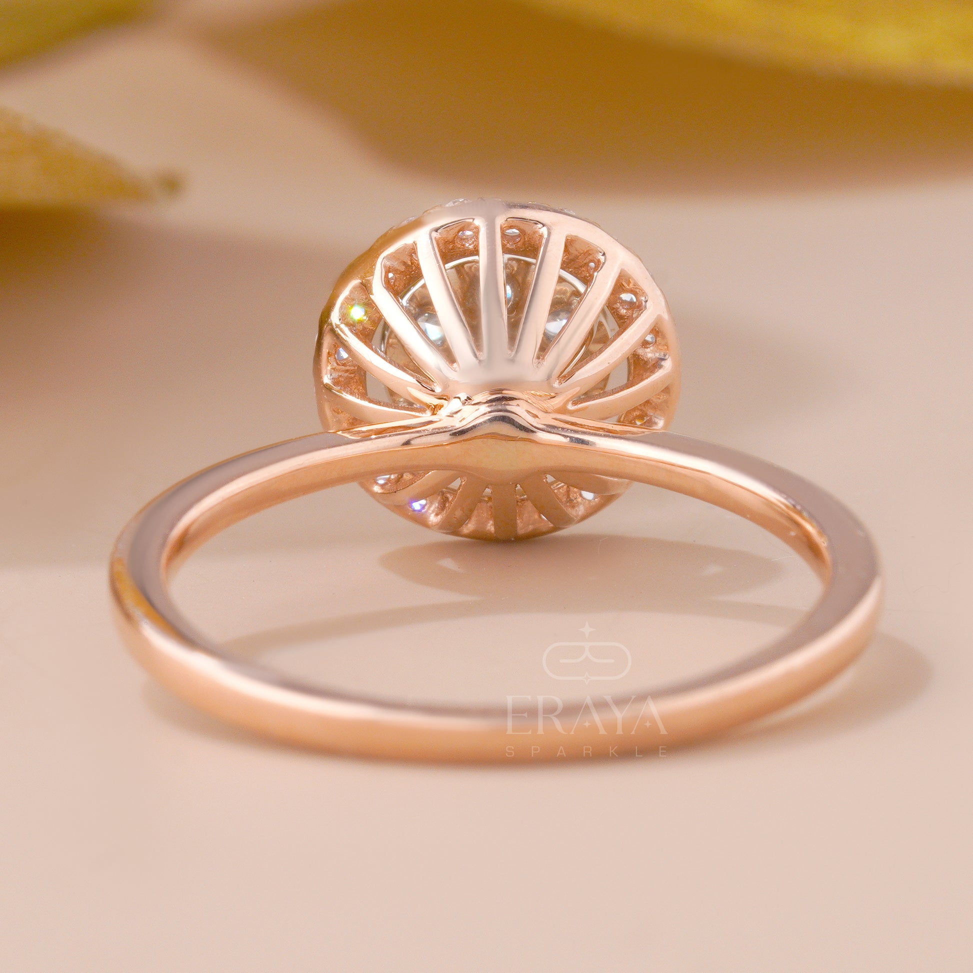 Handcrafted lab-grown diamond floral cluster ring on display