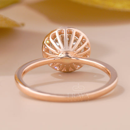 Handcrafted lab-grown diamond floral cluster ring on display