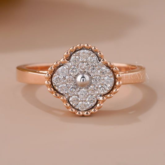 White gold lab-grown diamond floral halo engagement ring detail