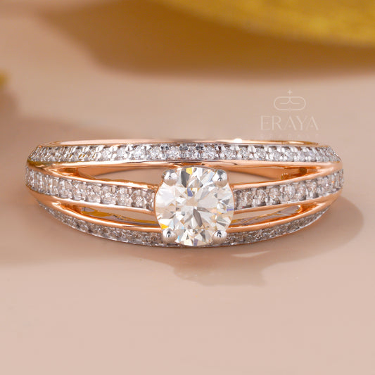 Triple-row pavé diamond band in rose gold – bridal engagement ring
