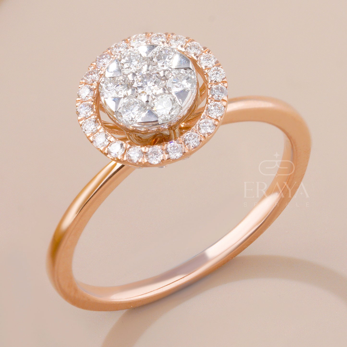 Rose gold floral cluster halo ring with 0.36 ct lab-grown diamonds