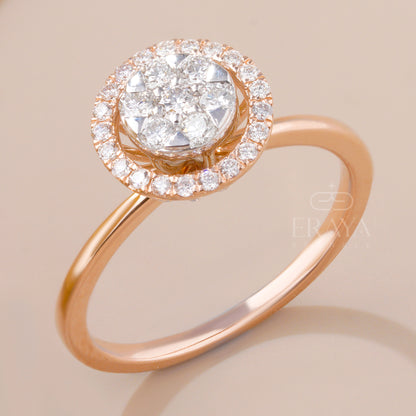 Rose gold floral cluster halo ring with 0.36 ct lab-grown diamonds