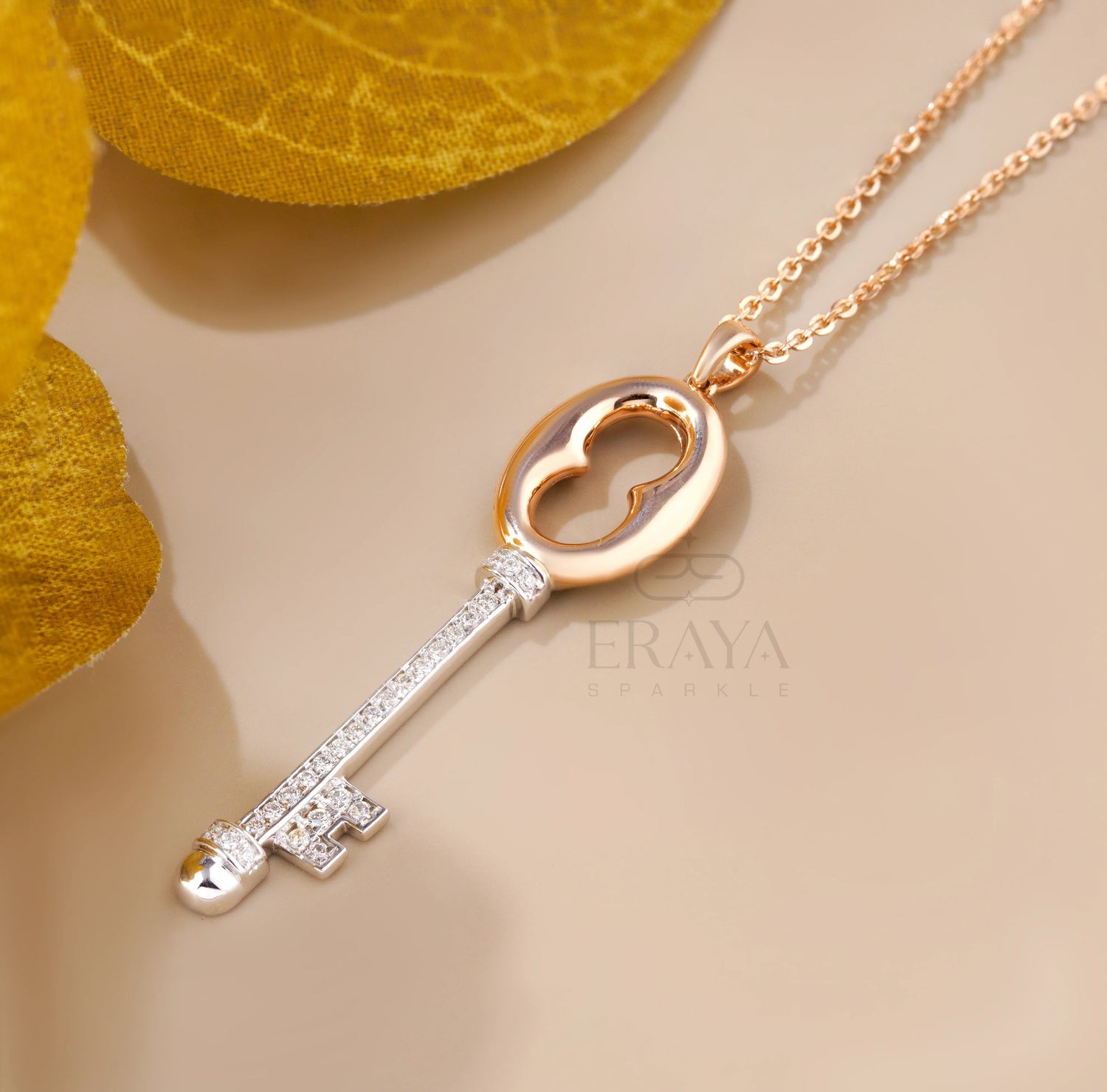 Elegant Key Necklace with Lab-Grown Diamond Pedant - erayasparkle
