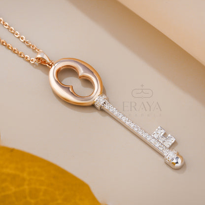 Minimalist key pendant on 16-inch chain – elegant lab grown diamond necklace gift