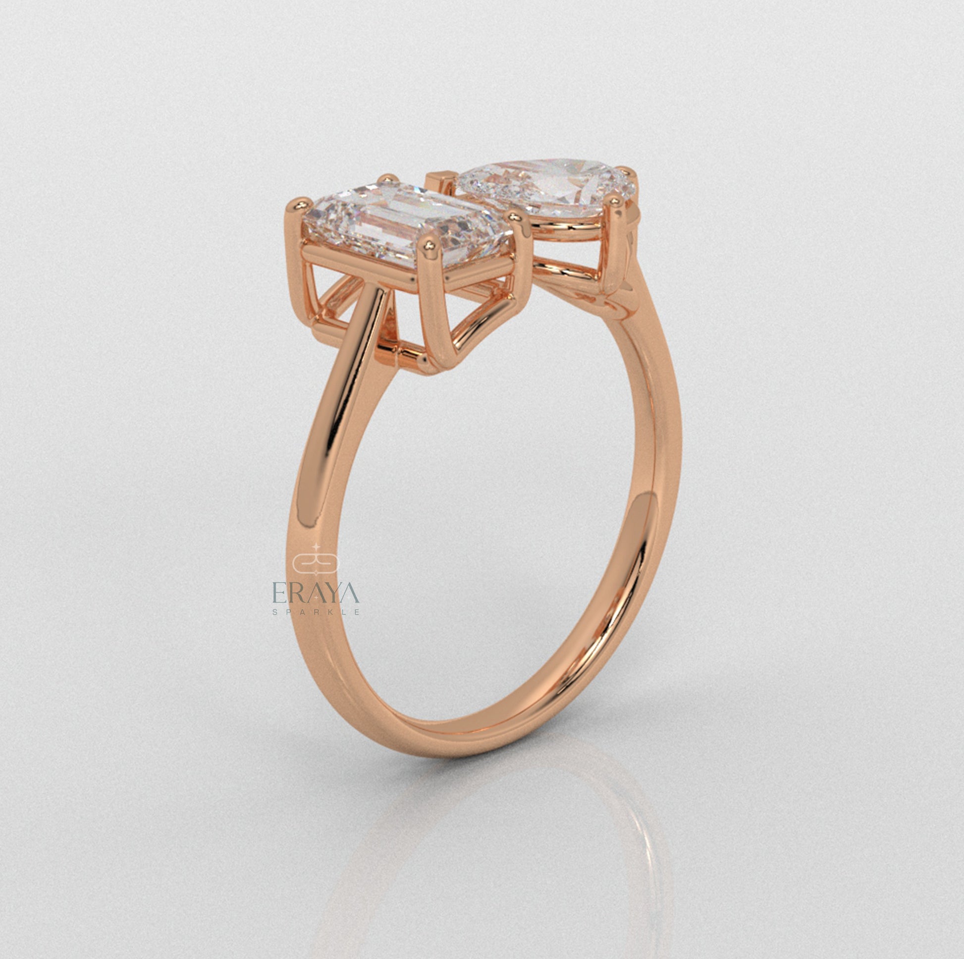 Emerald & Pear Ring – Lab-Grown Diamond Ring - erayasparkle