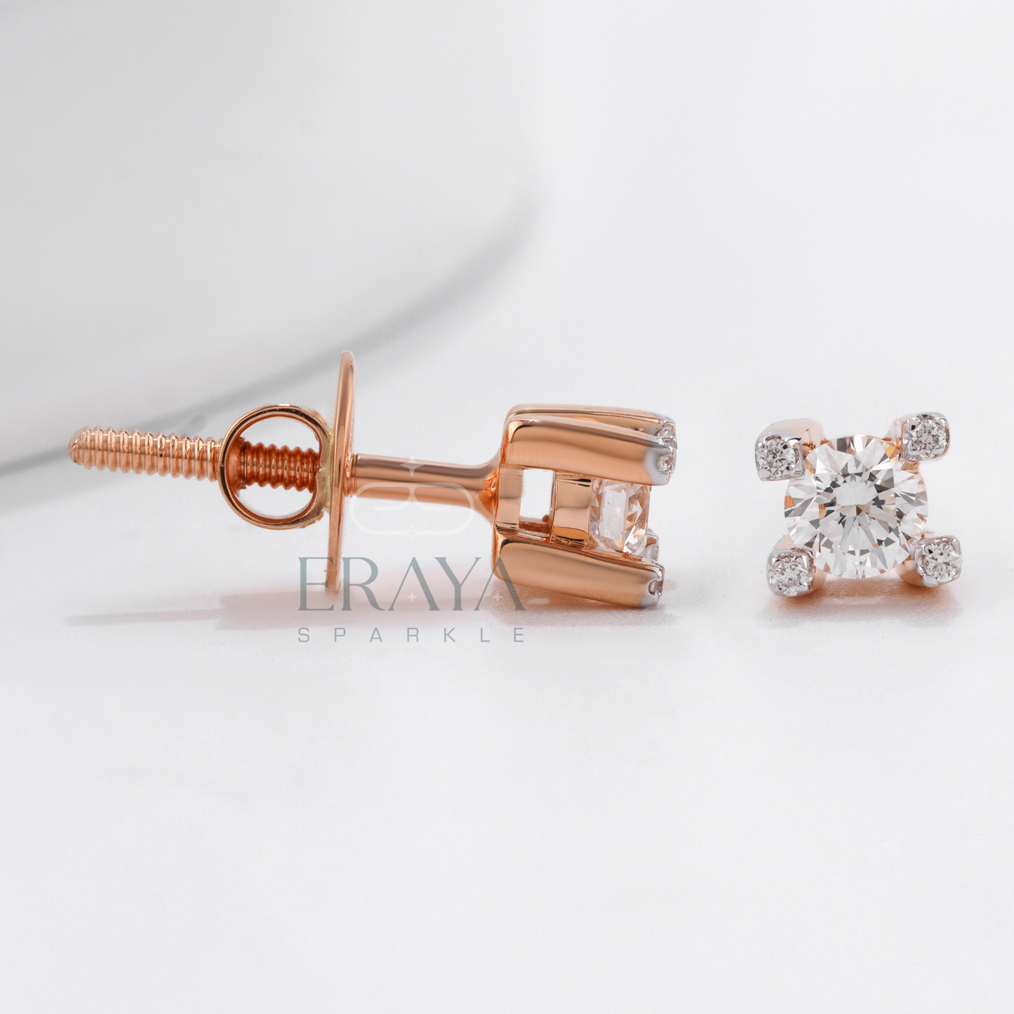 rose-gold-lab-grown-solitaire-stud-earrings-side-and-top-view