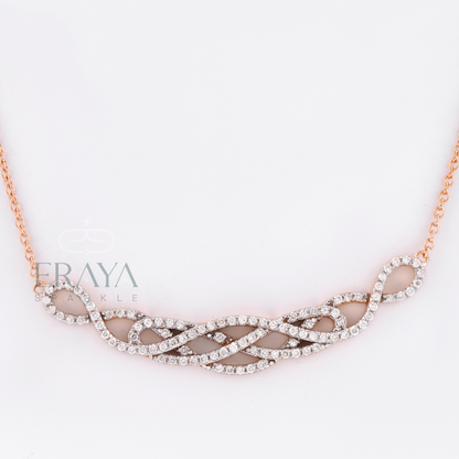 Close-up of infinity knot pendant showing handset round lab-grown diamonds - IGI GIA certified