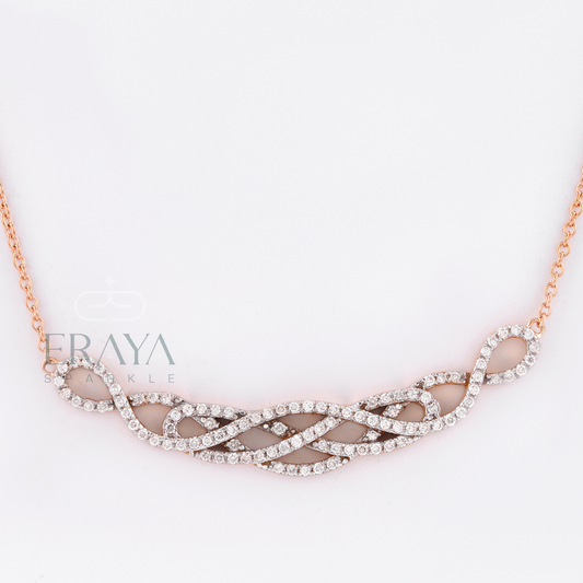 Close-up of infinity knot pendant showing handset round lab-grown diamonds - IGI GIA certified