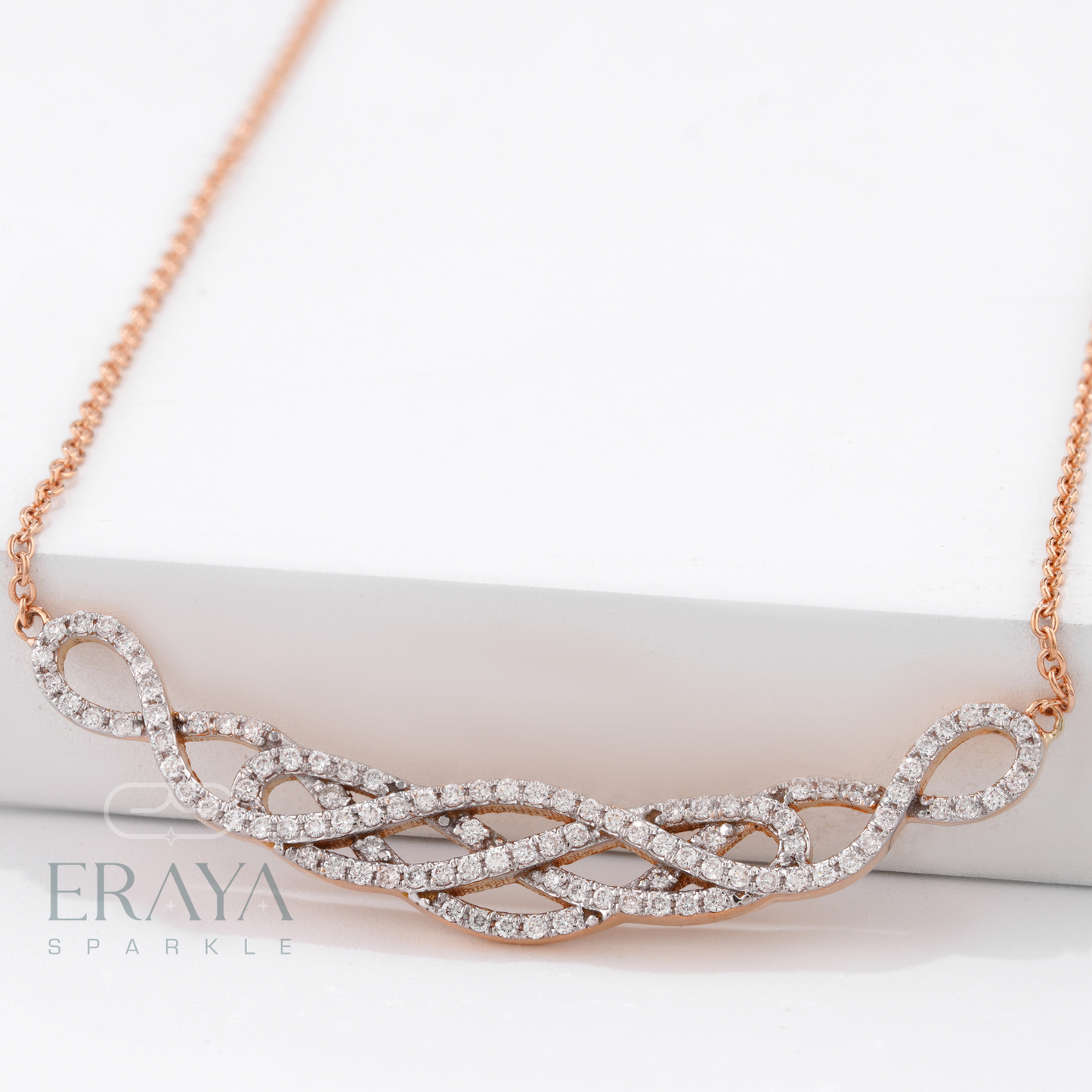 Lab-grown diamond infinity knot necklace in rose gold - gold and diamond necklaces