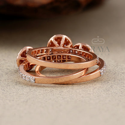 Rose gold ring with Labgrown  diamond accents on a textured surface, featuring the ERAYA brand.