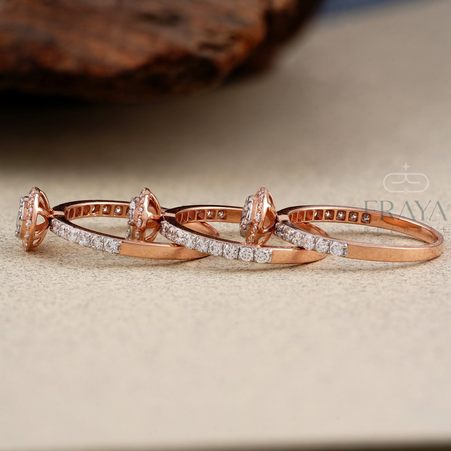 Rose gold bracelet with diamond accents on a neutral background, featuring the brand 'Eraya'.