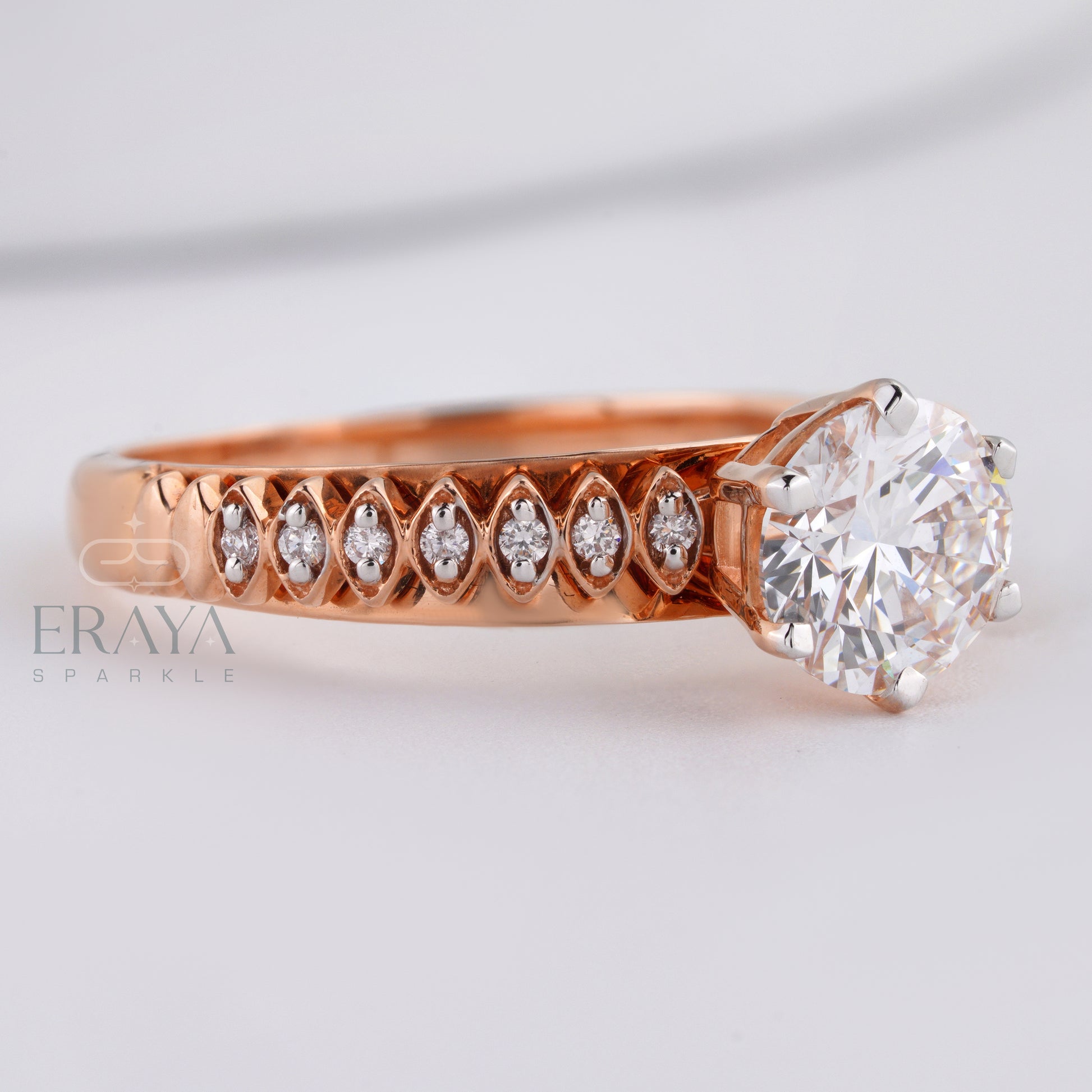 Custom solitaire engagement ring with side diamonds