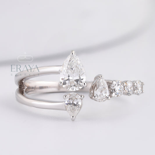White gold pear diamond promise ring for her