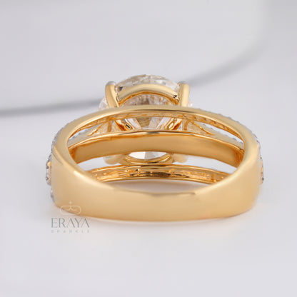 Handmade round diamond ring with dual pavé bands