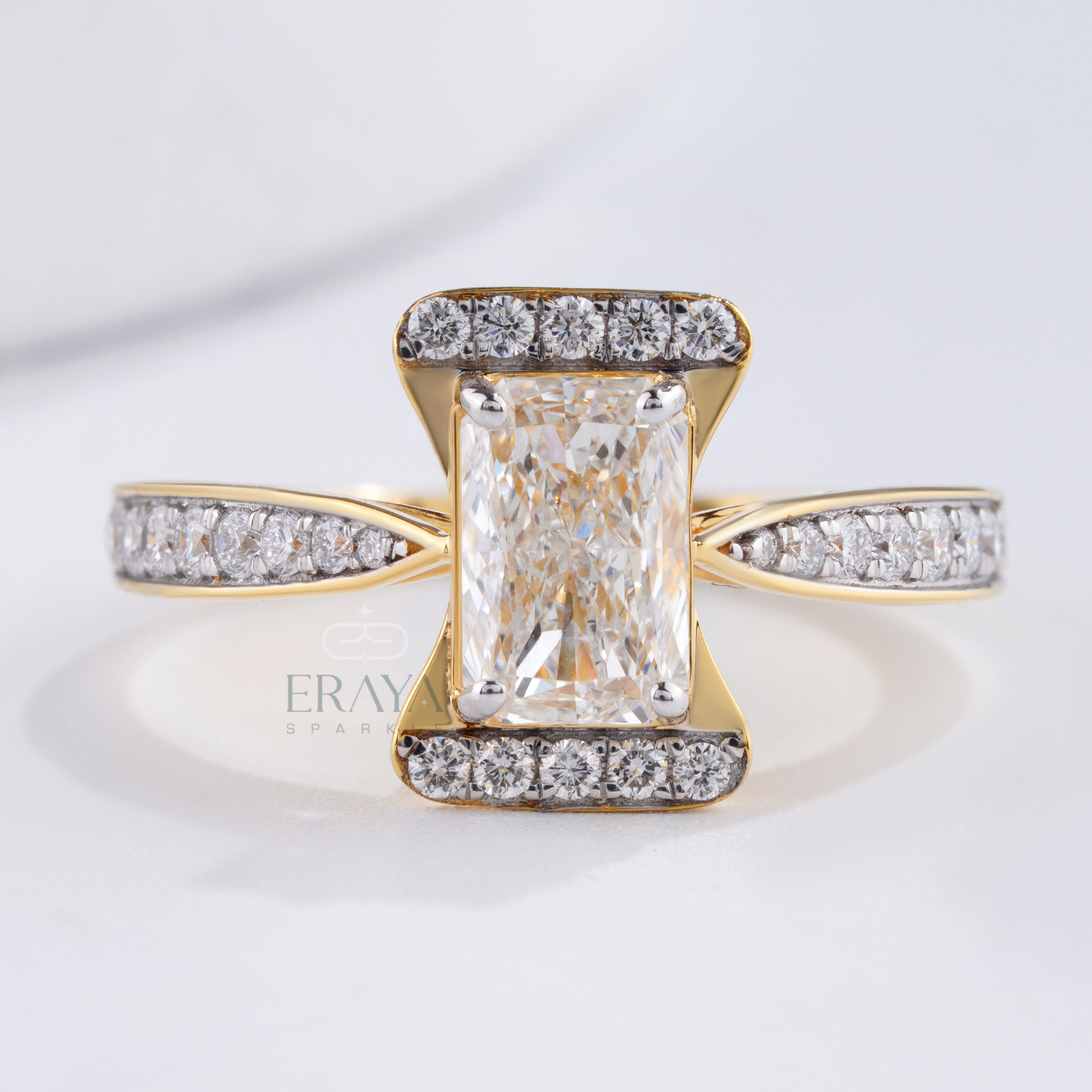 top view 8x5.5mm radiant solitaire with pave diamond accents