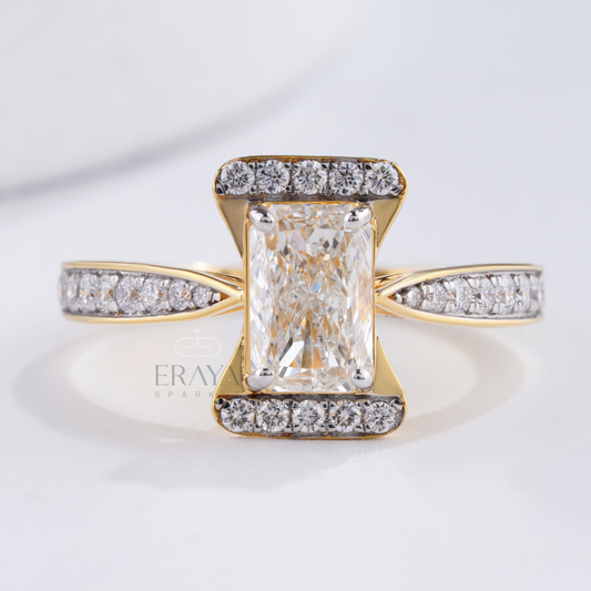 top view 8x5.5mm radiant solitaire with pave diamond accents