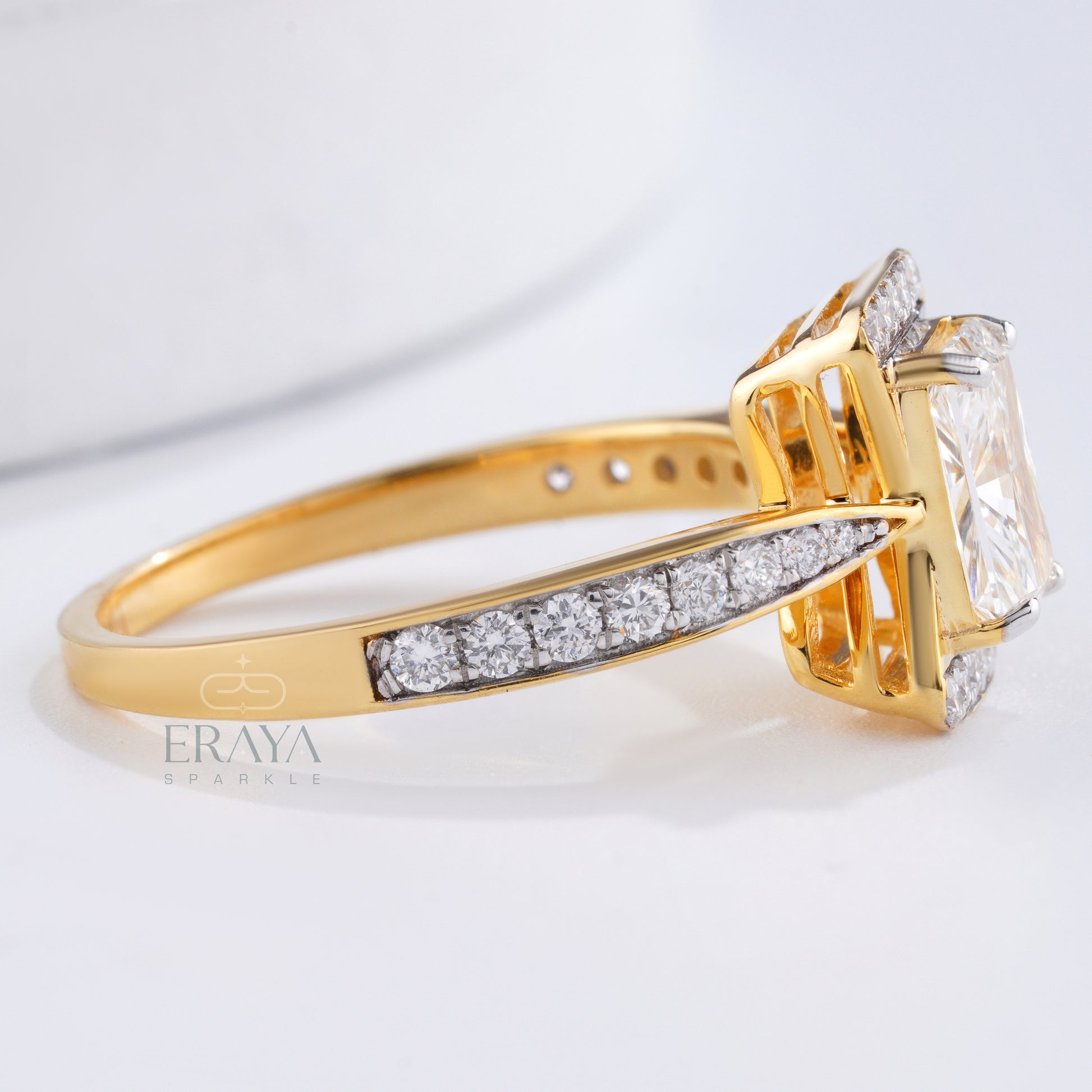 custom yellow gold radiant cut engagement ring detailed setting