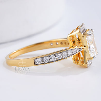 custom yellow gold radiant cut engagement ring detailed setting