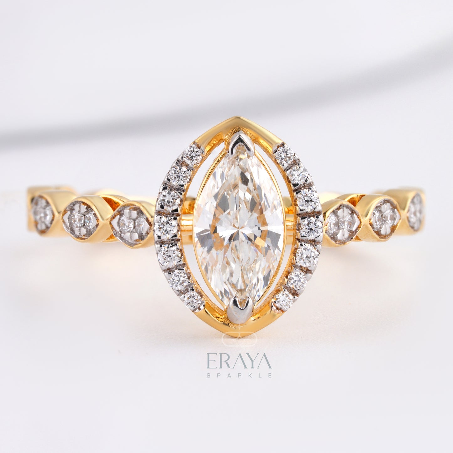 Handmade marquise halo ring in rose gold