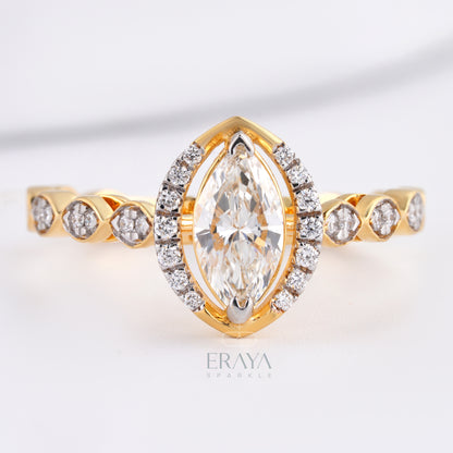 Handmade marquise halo ring in rose gold