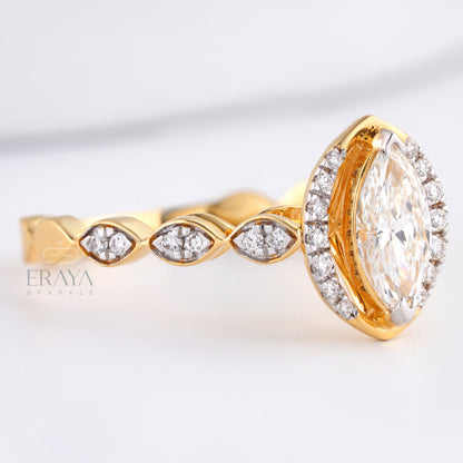 Close-up of marquise lab-grown diamond solitaire