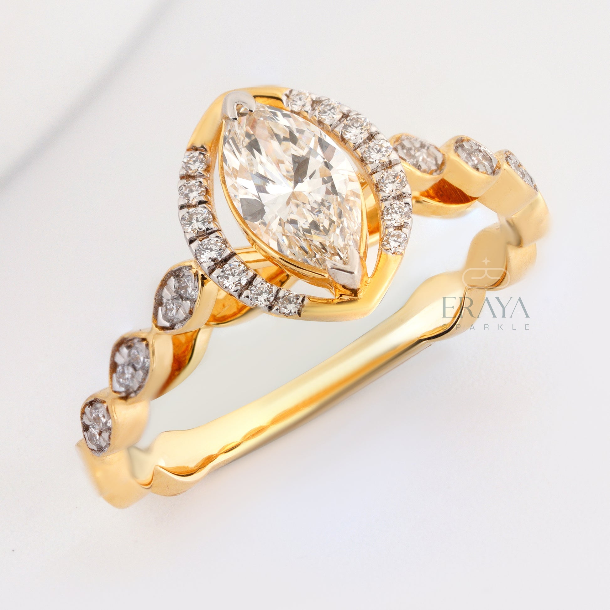 Marquise cut lab-grown diamond halo engagement ring