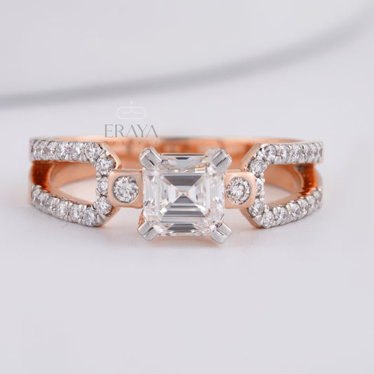 0.91 ct emerald-cut diamond engagement ring with side stones