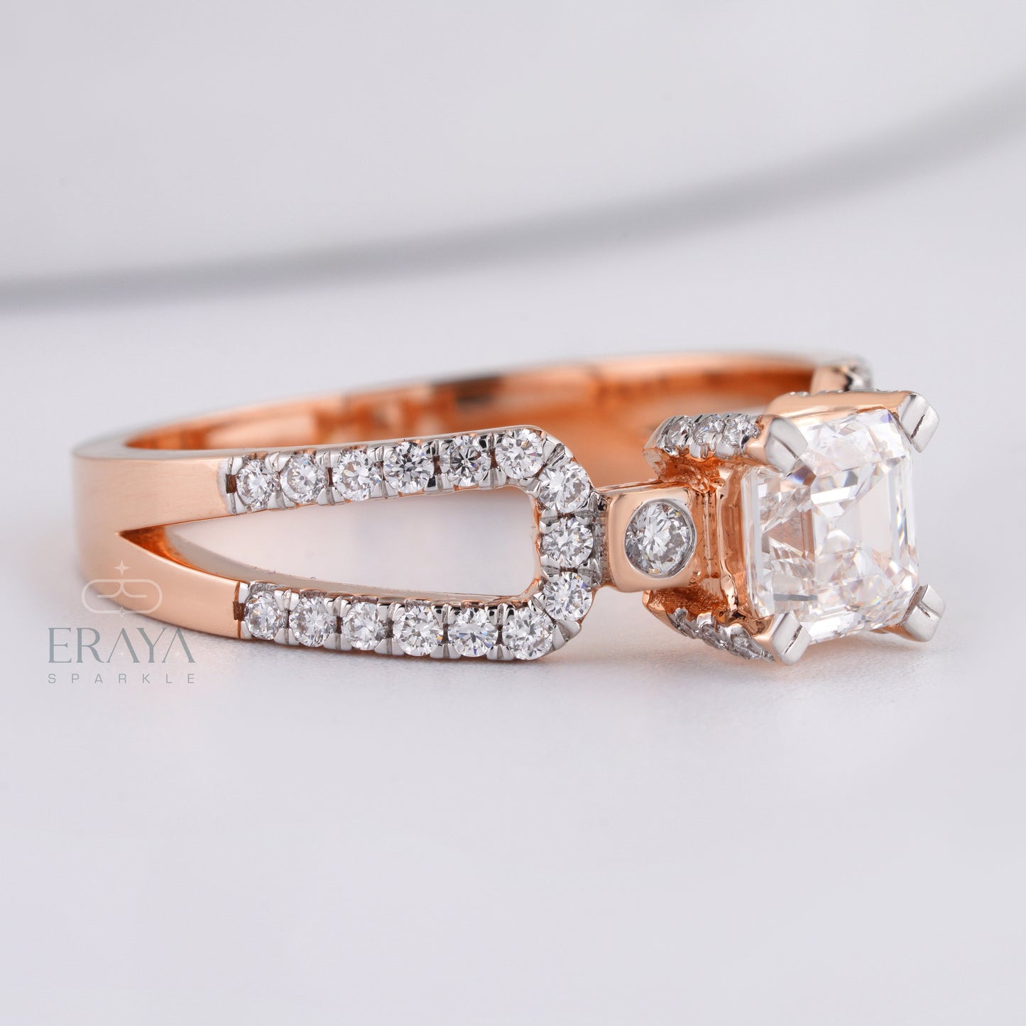 Rose gold split shank diamond ring for women