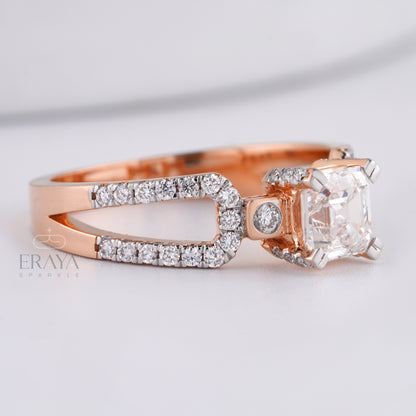 Rose gold split shank diamond ring for women