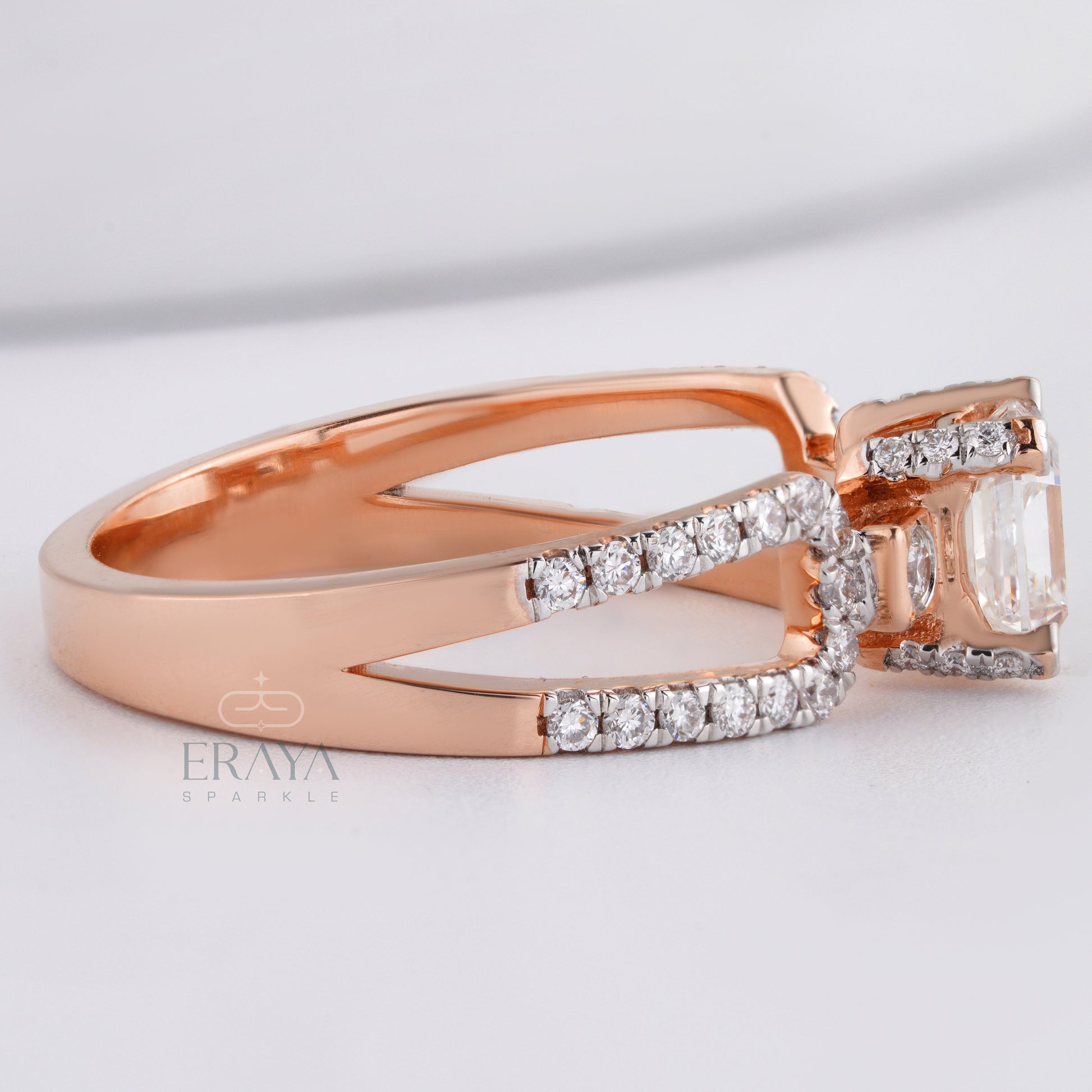 Lab-grown emerald cut bridal ring handcrafted design