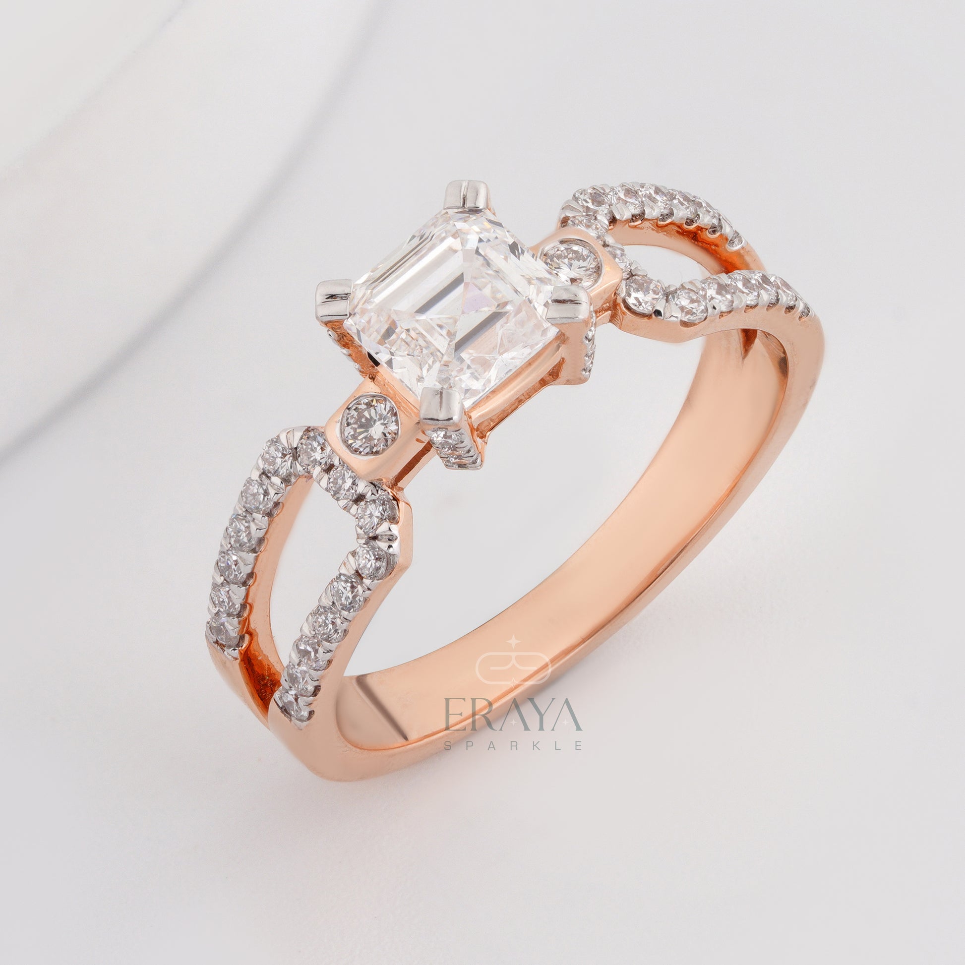 Square emerald cut lab-grown diamond ring in rose gold
