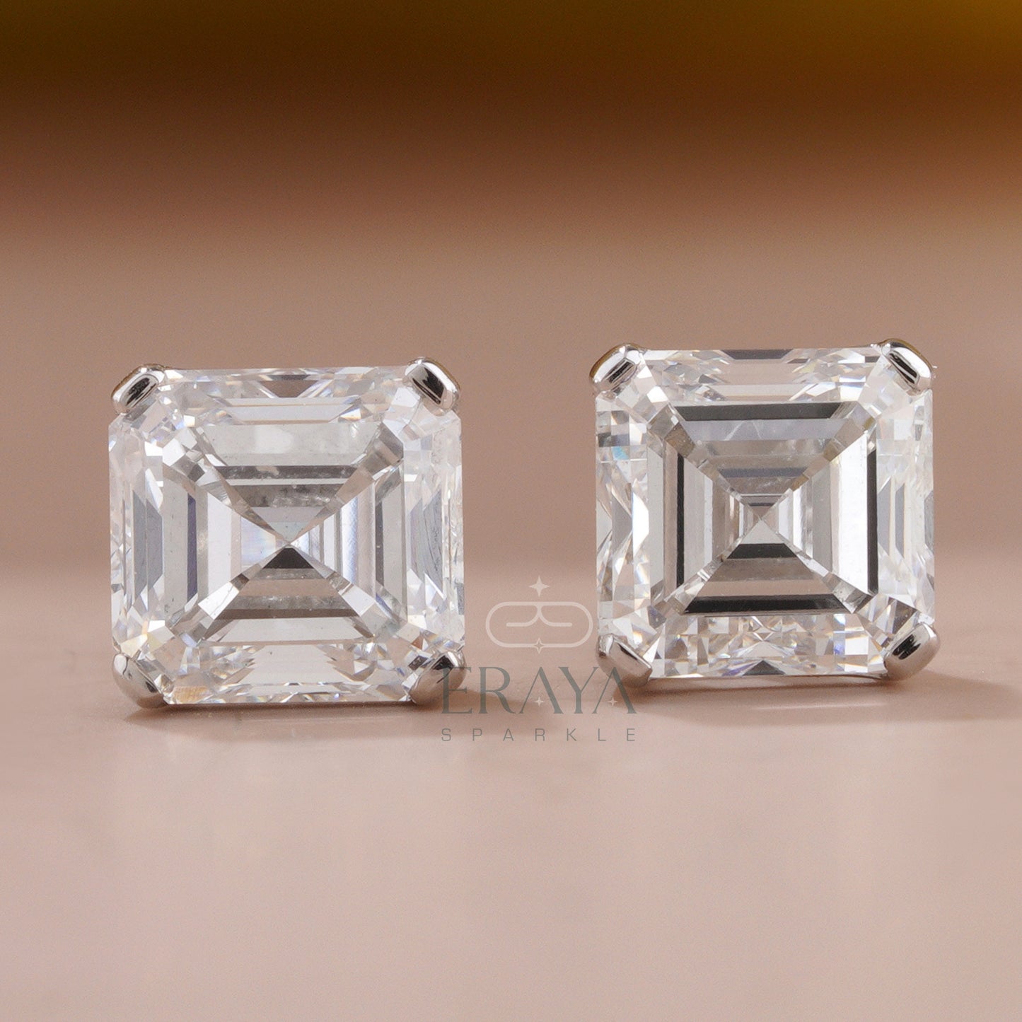 asscher-cut-lab-grown-diamond-stud-earring-front-view