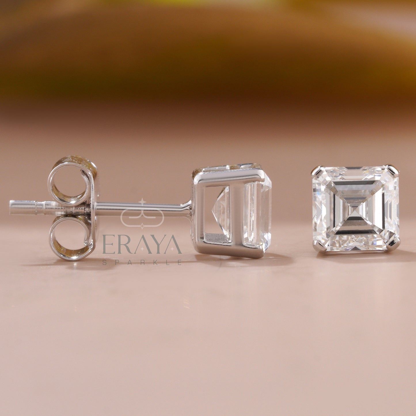 asscher-cut-lab-grown-diamond-stud-earring-front-view