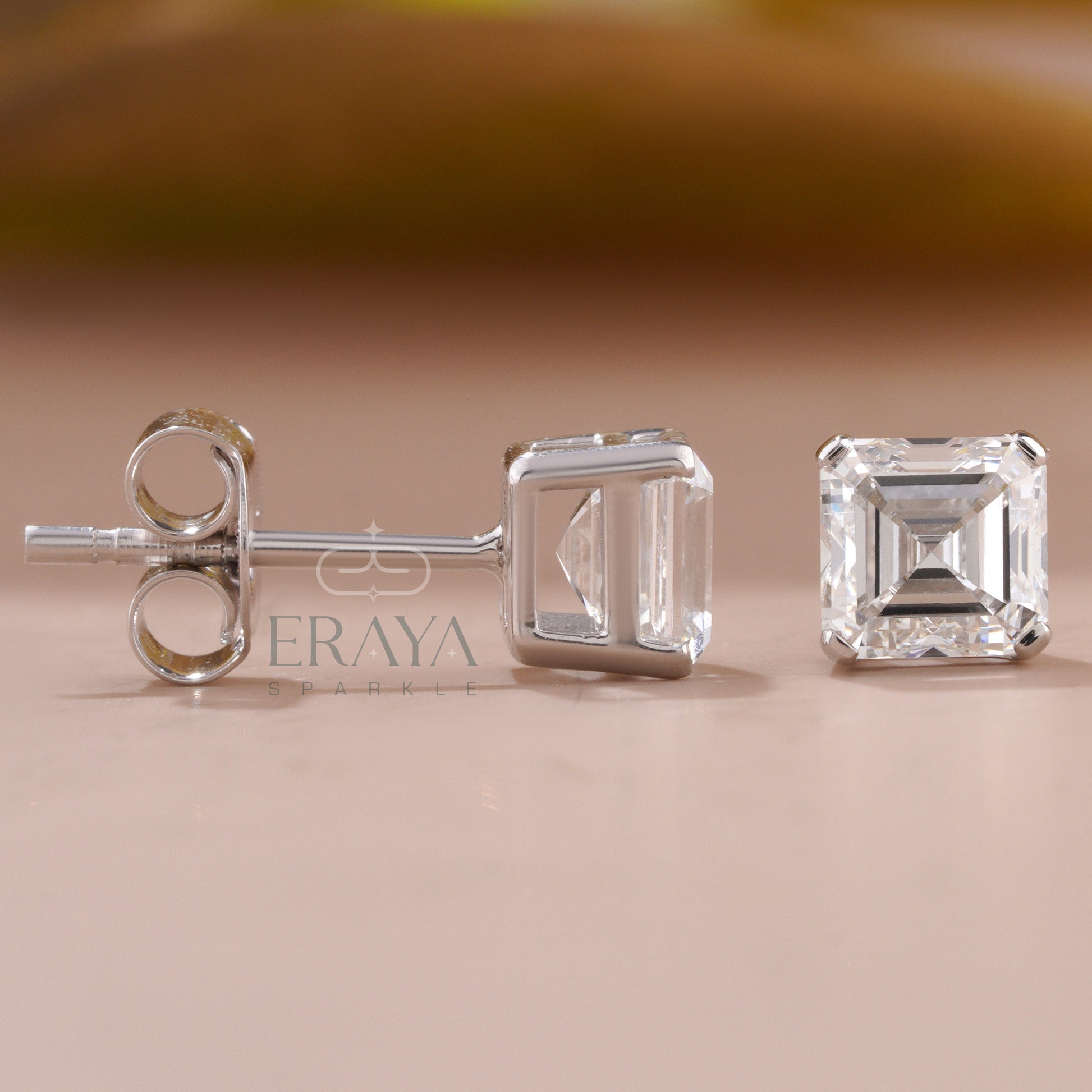 asscher-cut-lab-grown-diamond-stud-earring-front-view