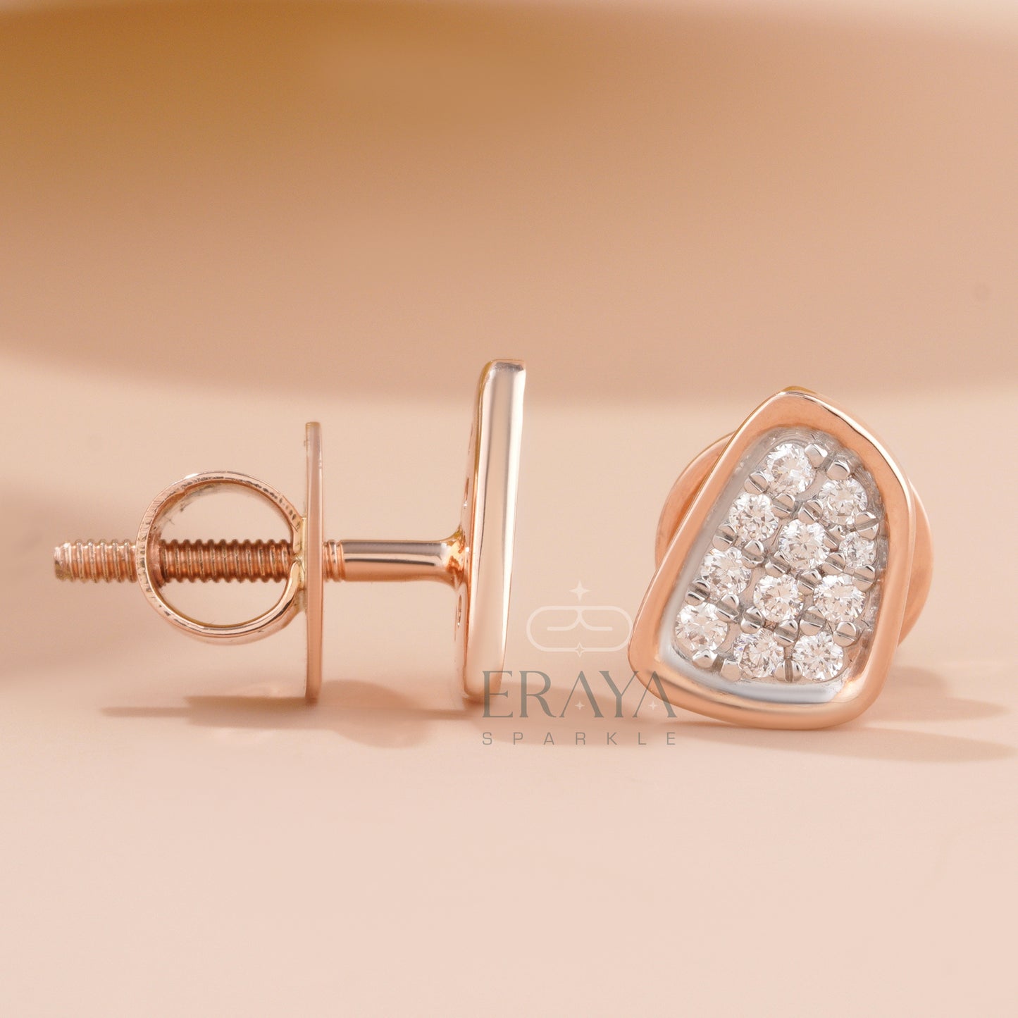 Diamond stud earrings – cross view and front angle