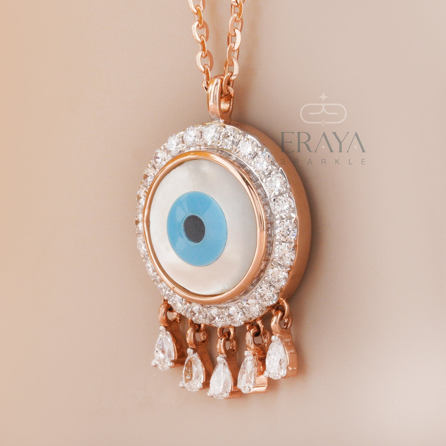 Gift-ready box with lab grown diamond evil eye necklace - sustainable fine jewelry 18k gold
