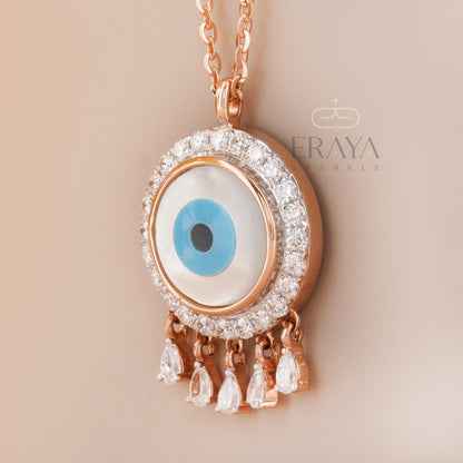 Gift-ready box with lab grown diamond evil eye necklace - sustainable fine jewelry 18k gold