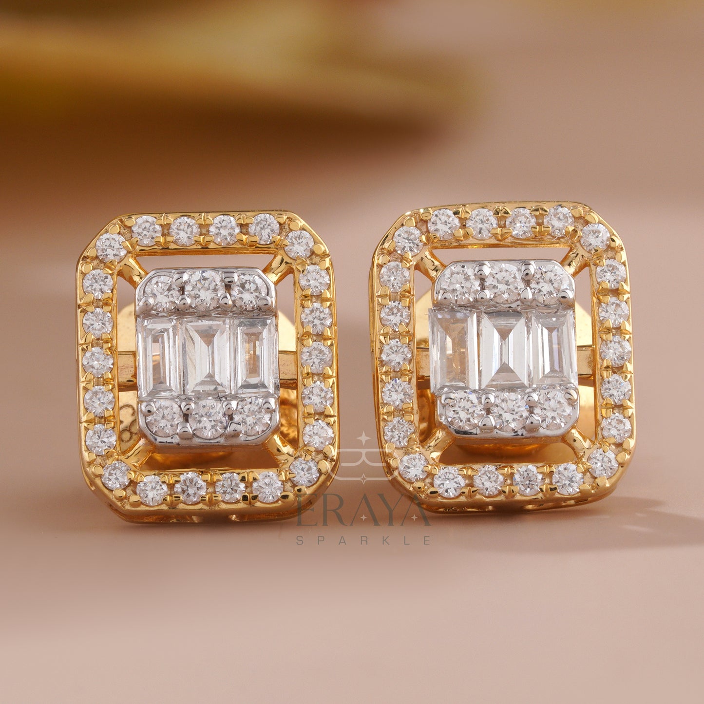 Gold lab-grown diamond stud earrings — front view showing cluster design