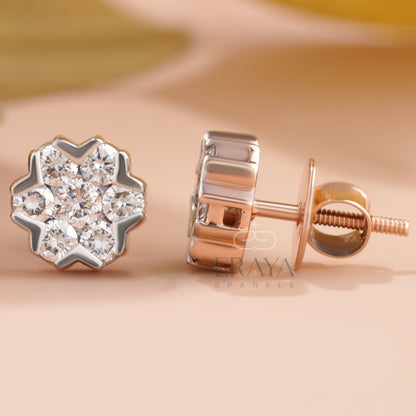 Snowflake stud earrings — combined front and side view showing details