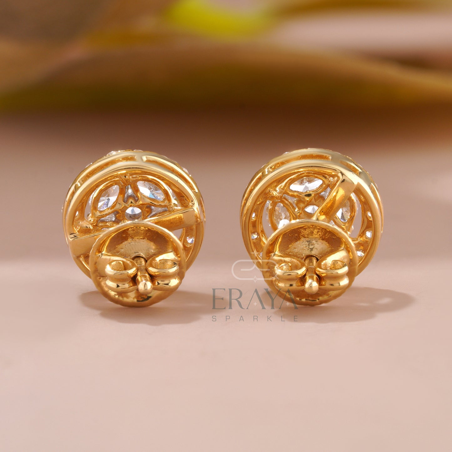 Back view of halo stud earring with secure push back / screw back