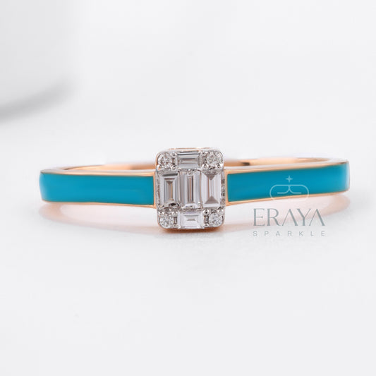 Side view: rose gold band & enamel detail — Eraya Turquoise ring.