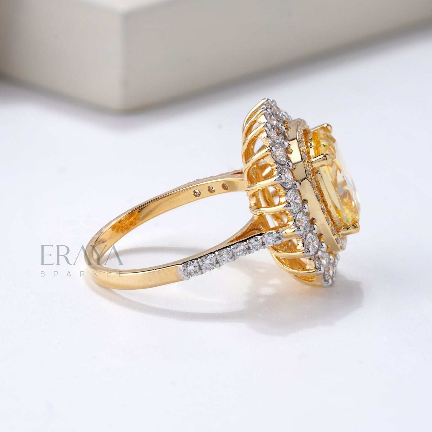 Cushion Cut Diamond Halo Ring - erayasparkle