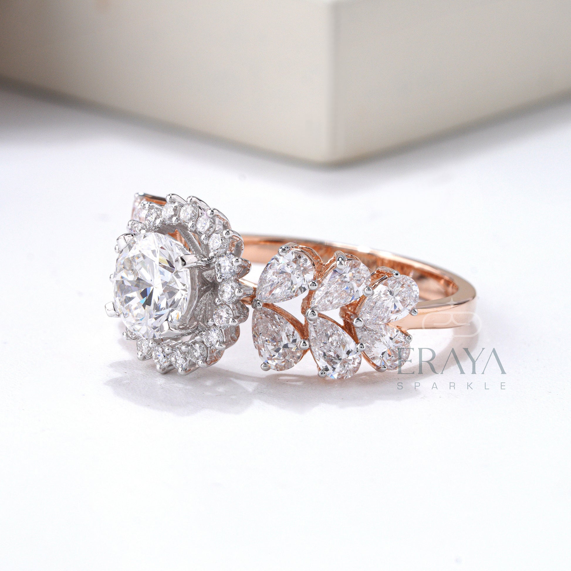White gold halo diamond ring with lab-grown center stone