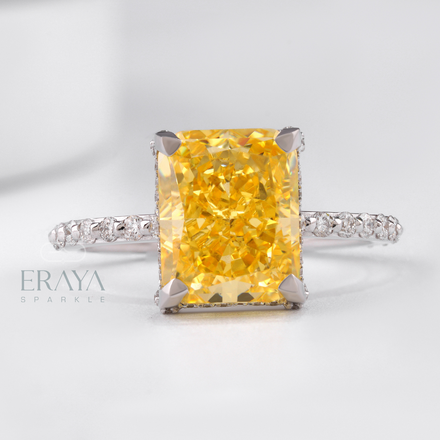 White gold sapphire ring with lab-grown diamonds